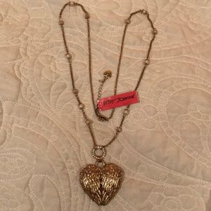 Betsey Johnson Long Angel Wing Heart Pendant